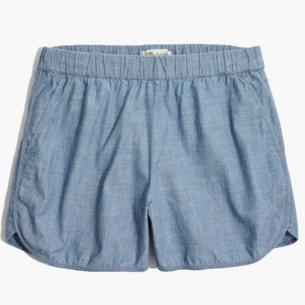 Madewell Indigo Dyed Chambray Pull-On Wms Shorts Sz XS w/pockets 100% Cotton